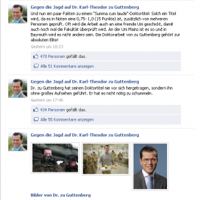 Screenshot der Facebookseite "Gegen die Jagd auf Dr. Karl-Theodor zu Guttenberg", 19. Februar 2011