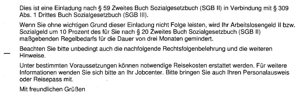 Vorladung Jobcenter